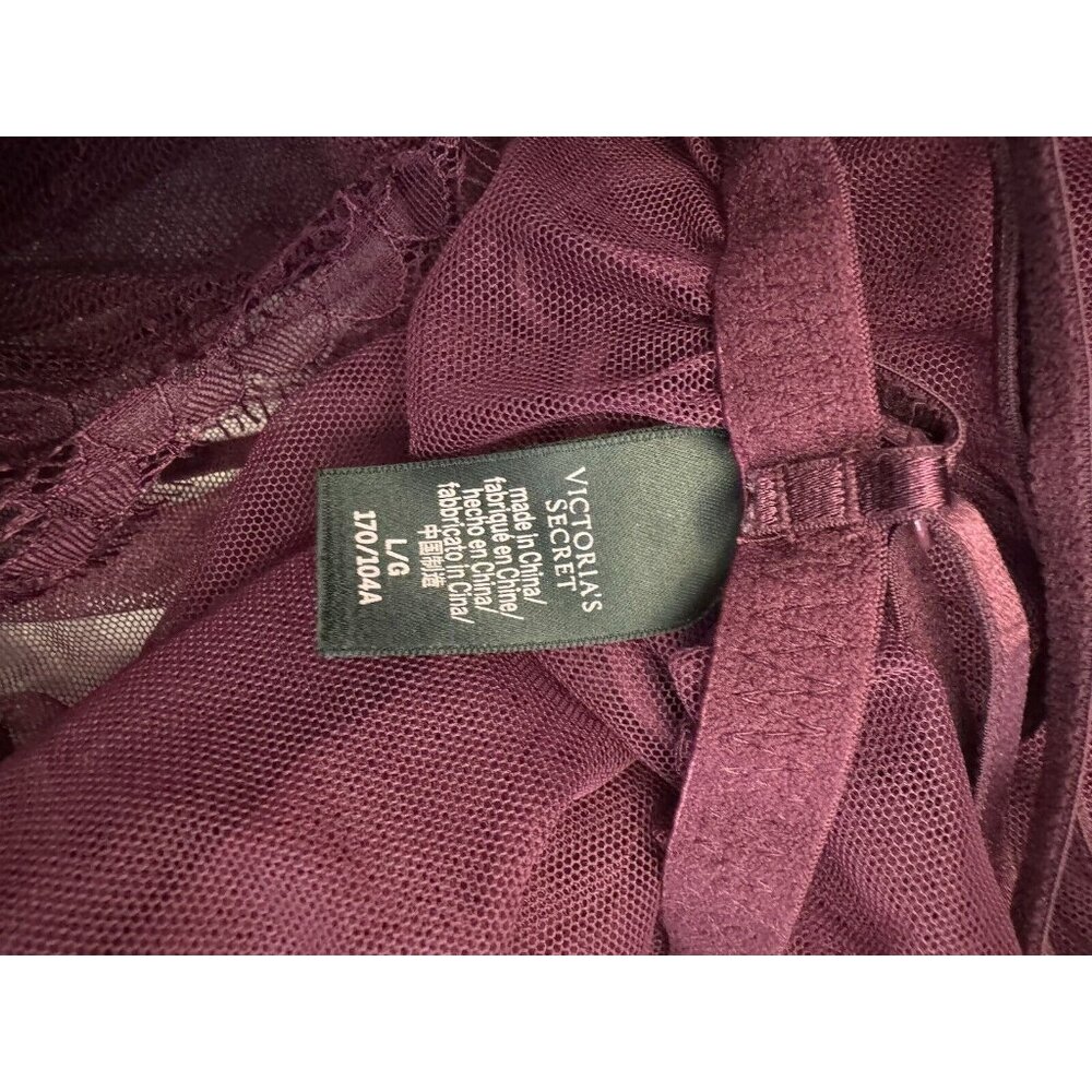 Victoria’s Secret Size Large Neglige Teddy Maroon Chiffon Sexy Lace Chemise - Picture 5 of 9